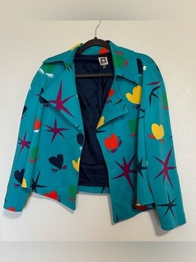 Anne Klein 70's Retro Azure Combo Open
Jacket Blazer Women's 12